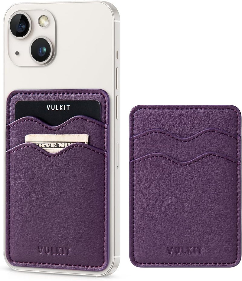 VULKIT Stick on Card Holder Compatible for iphone Leather Cell Phone Wallet Credit Card Case Strong Sticker for Women - Image 1